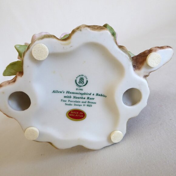 1995 ALLEN’S HUMMINGBIRD & BABIES WITH NOOTKA ROSE PORCELAIN BRONZE FIGURE USED - Picture 13 of 14